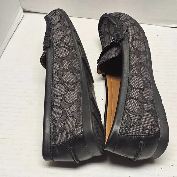Coach Olive Black Gray Signature Logo Print Canvas Leather Loafer Shoes 10 40 - Picture 12 of 15